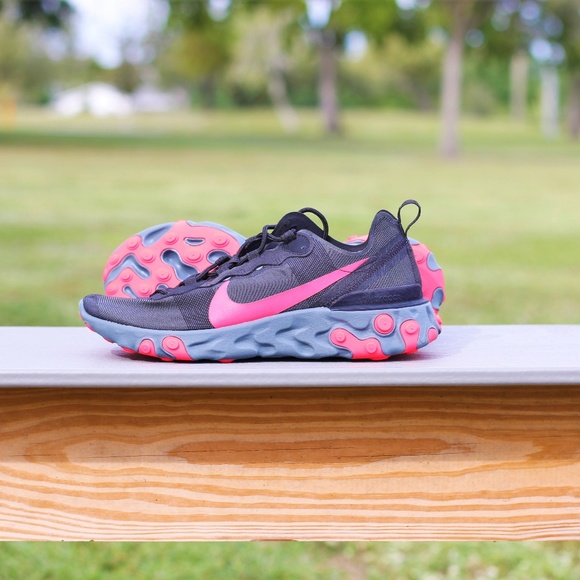 NIKE REACT ELEMENT 55 “BLACK/SOLAR RED” - Picture 1 of 8